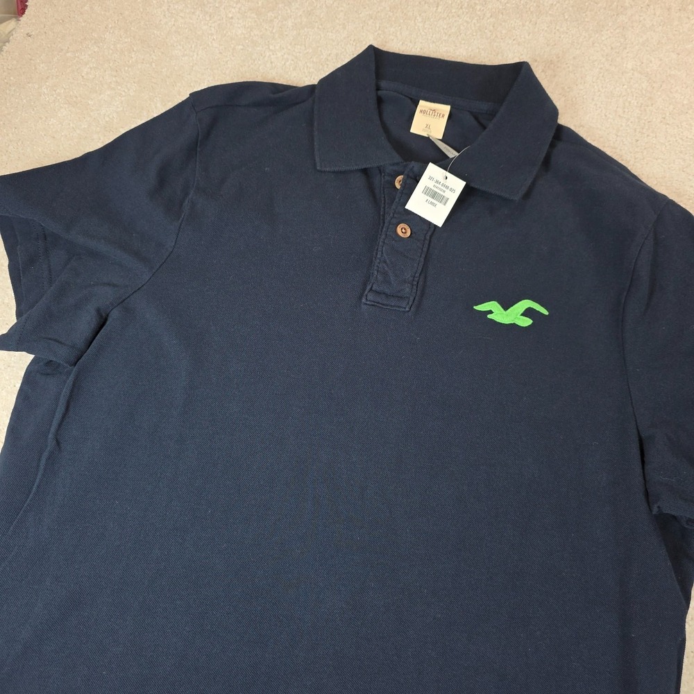 Hollister Polo Shirt Mens‎ XL Navy Blue Cotton Embroidered Logo Short Sleeve NWT